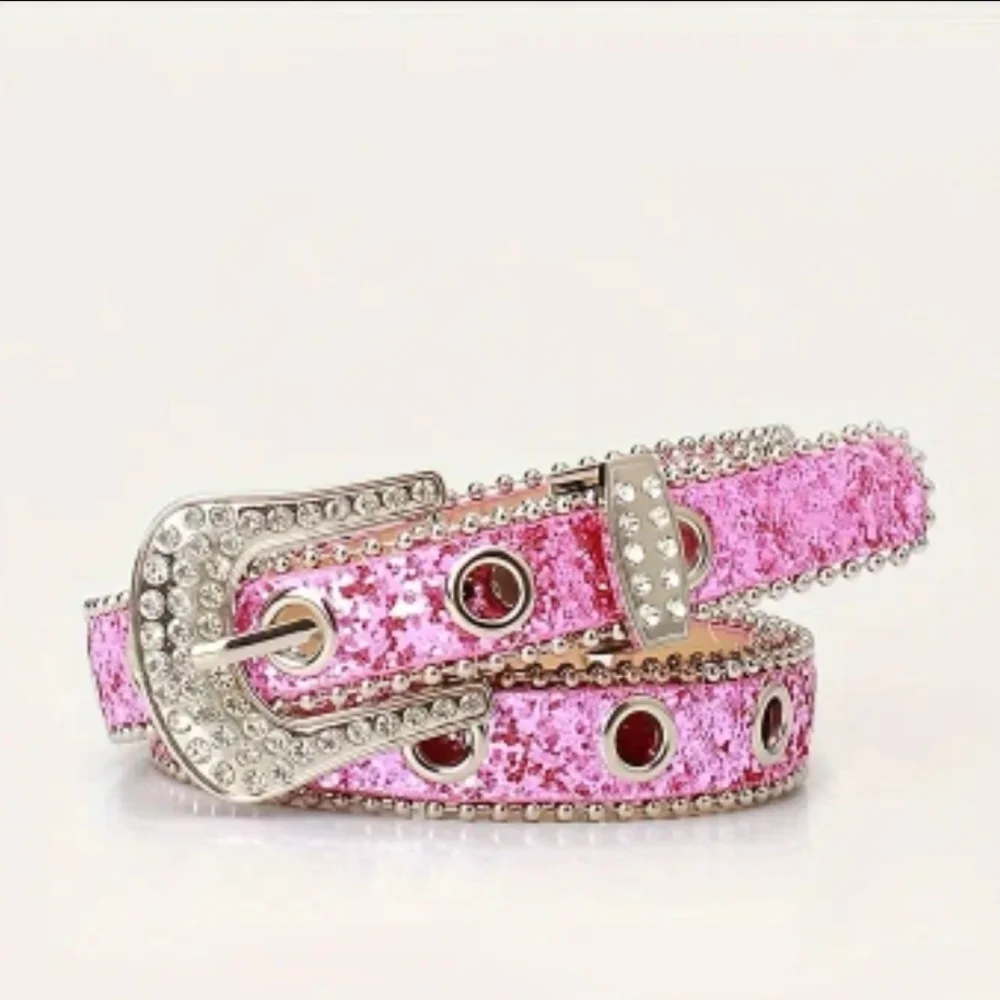 Pink Sparkle Glitter Belt with Silver Western Details